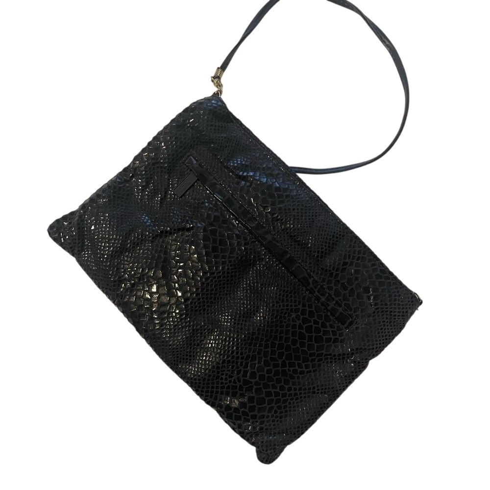Pinky Navy Leather Shoulder Bag Croc Embossed Slouch Hobo Purse Soft Leather
